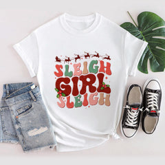 Sandjest Christmas Tshirt Sleigh Girl Sleigh Groovy Style Gift for Women Girl Friend