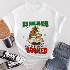 Sandjest Christmas Tshirt My Holidays Are All Booked Gift for Women Book Lover Bookworm