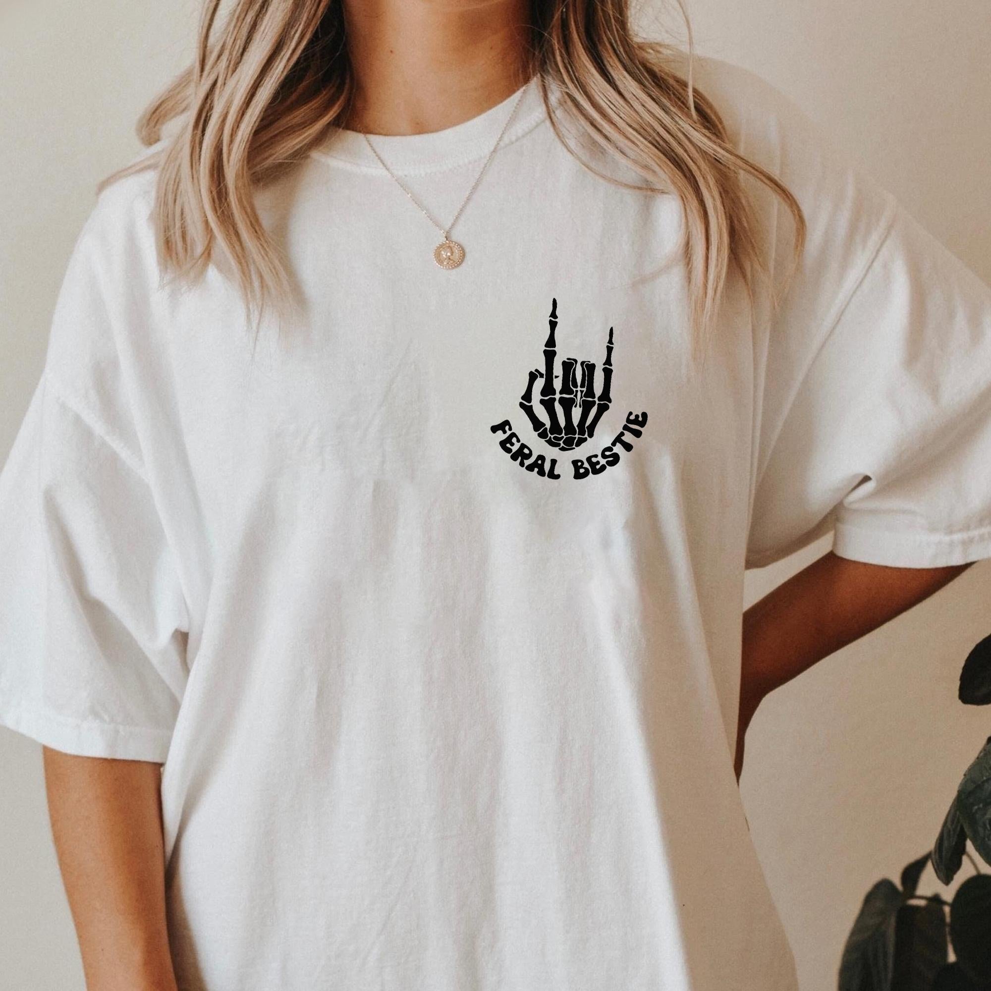 Sandjest Bestfriend T-Shirt Somebody’s Feral Bestie Gift for Women Friends Besties