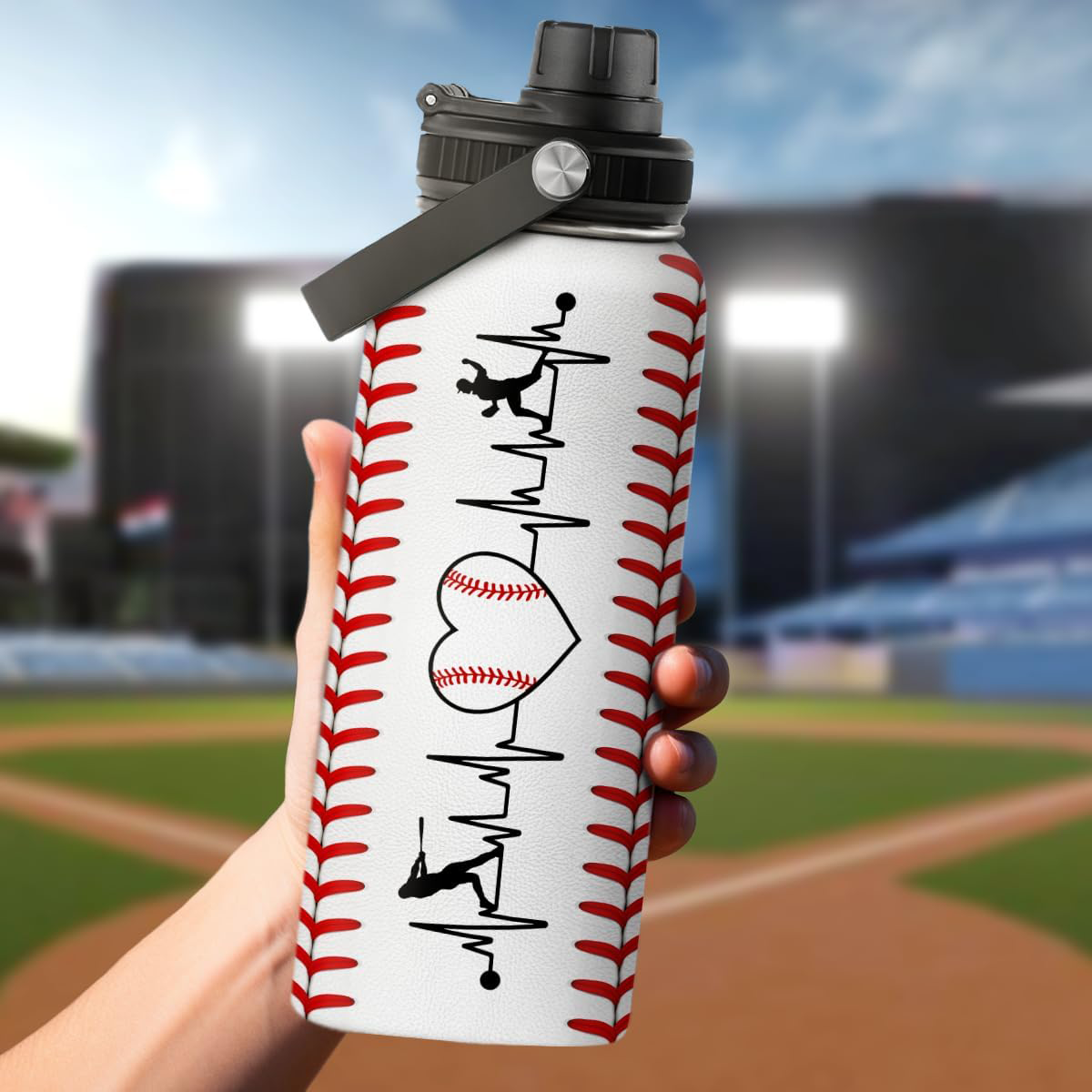 White Baseball Chug Lid Water Bottle 32oz