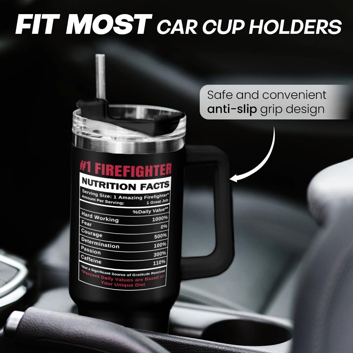 Firefighter Gifts for Men, 40oz Stainless Steel Insulated Coffee Tumbler with Lid & Straw, Travel Mug Cup Gift for Fireman Dad, Christmas Birthday