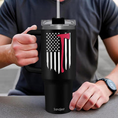 Firefighter Gifts for Men, 40oz Stainless Steel Insulated Coffee Tumbler with Lid & Straw, Travel Mug Cup Gift for Fireman Dad, Christmas Birthday