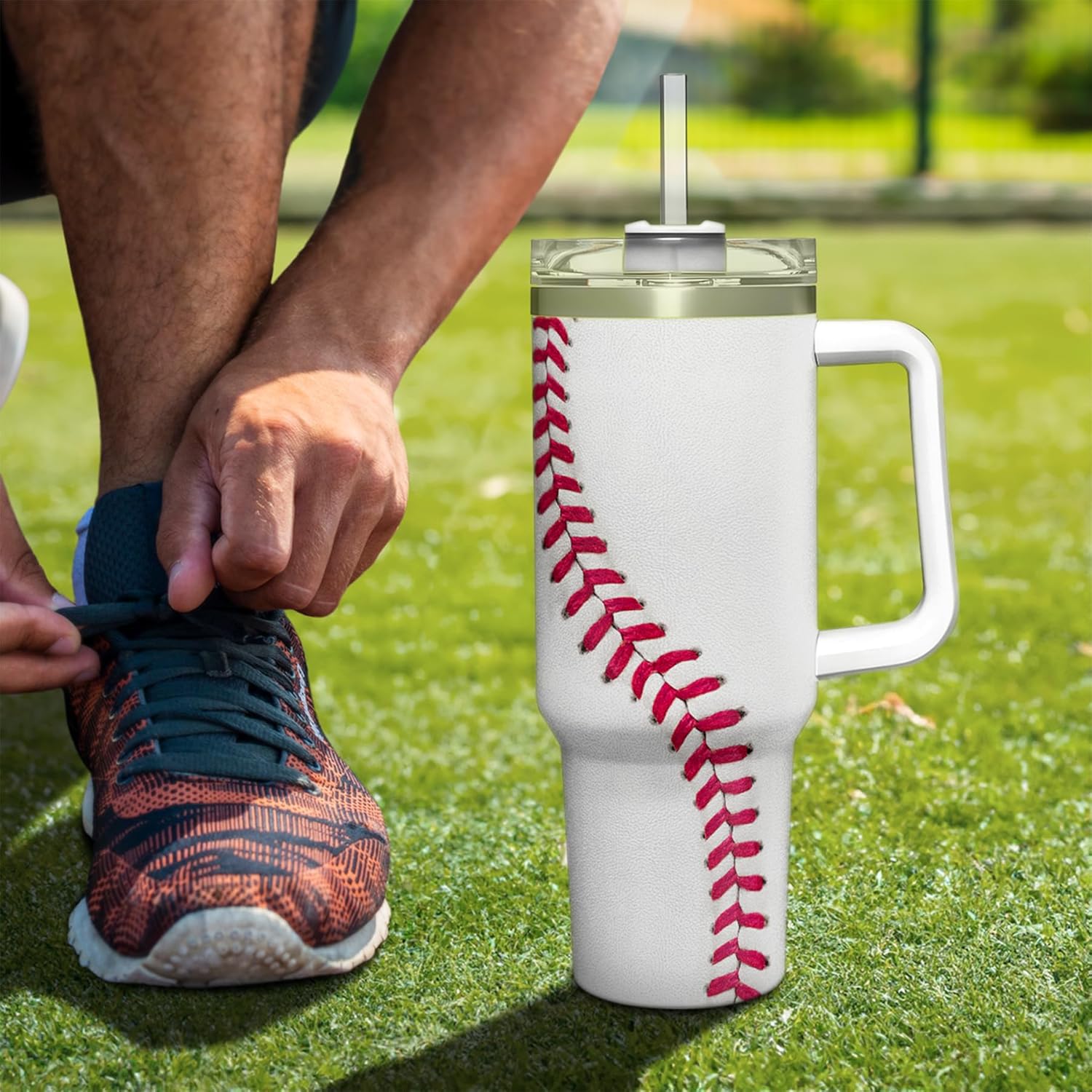 Baseball Tumbler with Handle 40oz with Lid & Straw, Baseball Gifts for Men Boys Player Coach Sports Lover, Baseball Tumblers Coffee Stainless Steel Insulated Cup Gifts for Christmas Birthday
