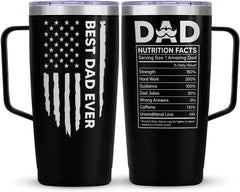 SANDJEST Dad Cup Tumbler with Handle 20oz Dad Nutrition Facts Stainless Steel Travel Coffee Mug Best Dads Gift for Fathers Birthday Christmas Valentines Gift for Men Father Daddy from Daughter Son