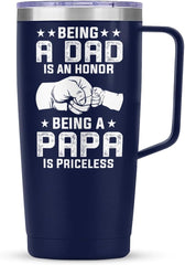 SANDJEST Papa Tumbler with Handle 20oz Coffee Travel Mug Cup Grandfather Gift for Grandpas Grandfathers Grandad Birthday Christmas Present Gifts for Grandpa from Granddaughter Grandson