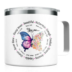 SANDJEST Inspirational Gifts for Women Christian Gift for Friends Sister Mom You Are Beautiful Faith Bible Tumbler 14oz Insulated Coffee Mug with Handle Religious Gift for Birthday Christmas