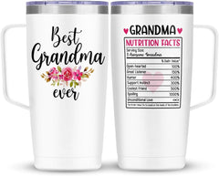 SANDJEST Grandma Tumbler with Handle 20oz Stainless Steel Insulated Tumblers Coffee Travel Mug Nana Cup Best Grandma Gift for Grandmother Grandmom Mimi Grandmas Gift for Birthday Christmas