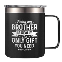 SANDJEST 14oz Coffee Mugs with Handle for Brother- Insulated Coffee Mug Gifts for Brother from Sisters, Brothers, Congratulation, Birthday Gift Ideas