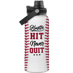 SANDJEST Baseball Water Bottle 32oz Hustle Hit Never Quit Stainless Steel Insulated Bottles for Men Women Sports Lovers Baseball Fan Players Coach Baseball Gifts for Birthday Christmas