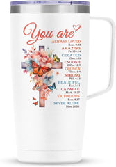 SANDJEST Christian Gifts for Women Faith Bible Inspirational Tumbler with Handle 20oz Tumblers Coffee Travel Mug Cup Inspirational Gifts for Women Friends Mom Birthday Christmas