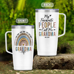 SANDJEST Grandma Tumbler with Handle 20oz Stainless Steel Insulated Tumblers Coffee Travel Mug Nana Cup Gift for Grandmother Grandmom Mimi Grandmas Gift from Grandkids for Birthday Christmas