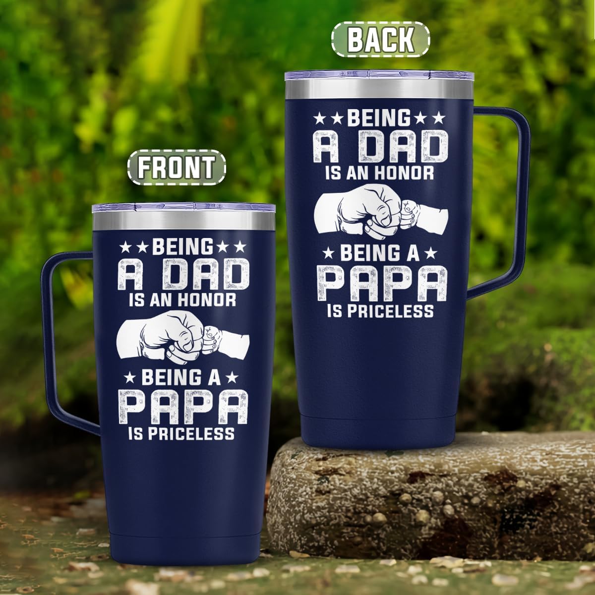 Navy Dad Papa Curved Tumbler with Handle 20oz