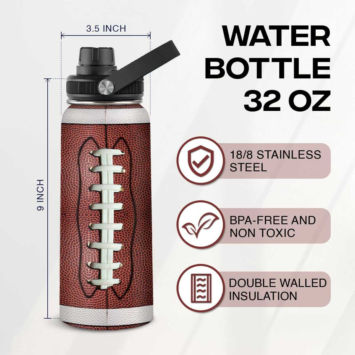 Brown Football Chug Lid Water Bottle 32oz