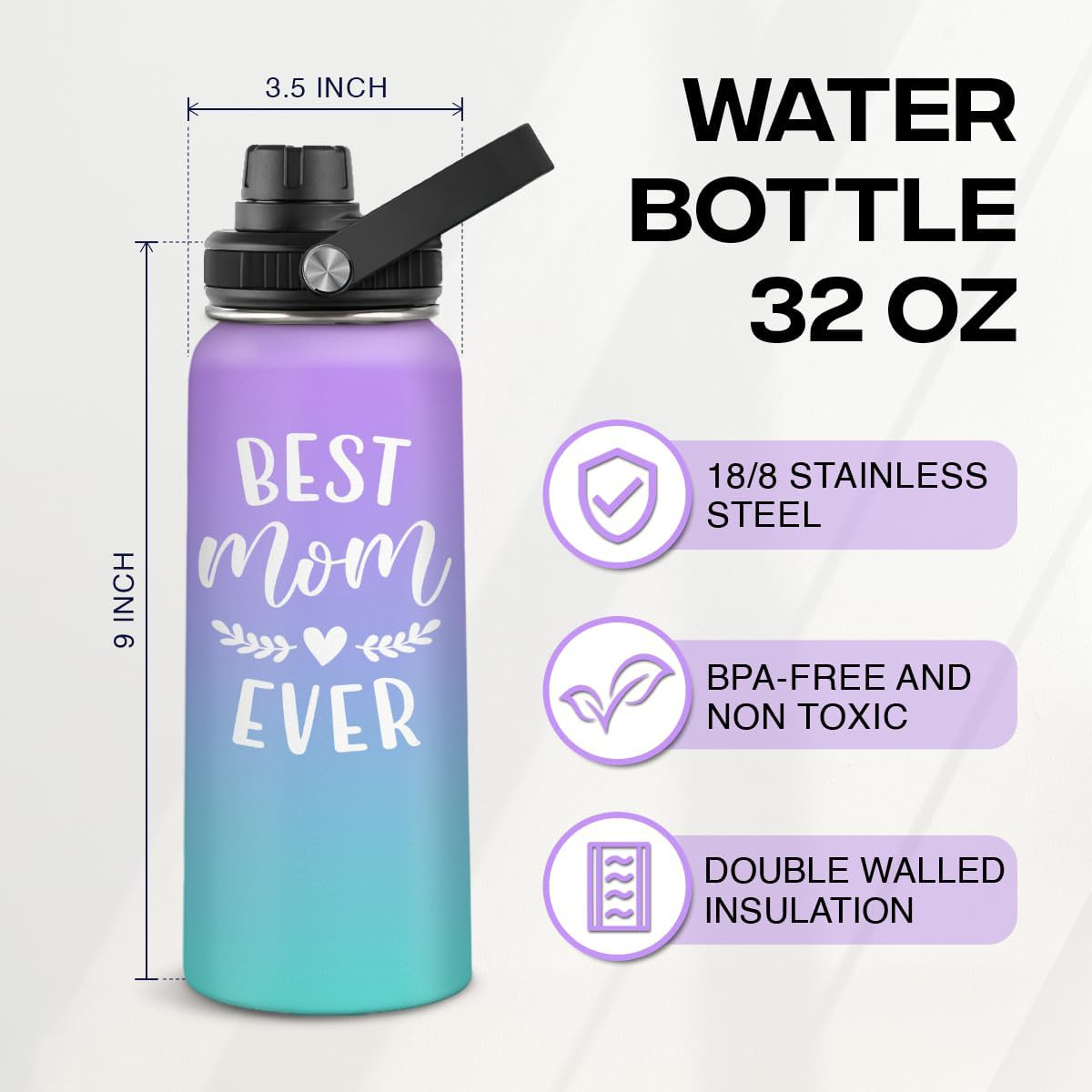 Purple Best Mom Ever Chug Lid Water Bottle 32oz