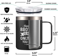SANDJEST 14oz Coffee Mugs with Handle for Brother- Insulated Coffee Mug Gifts for Brother from Sisters, Brothers, Congratulation, Birthday Gift Ideas