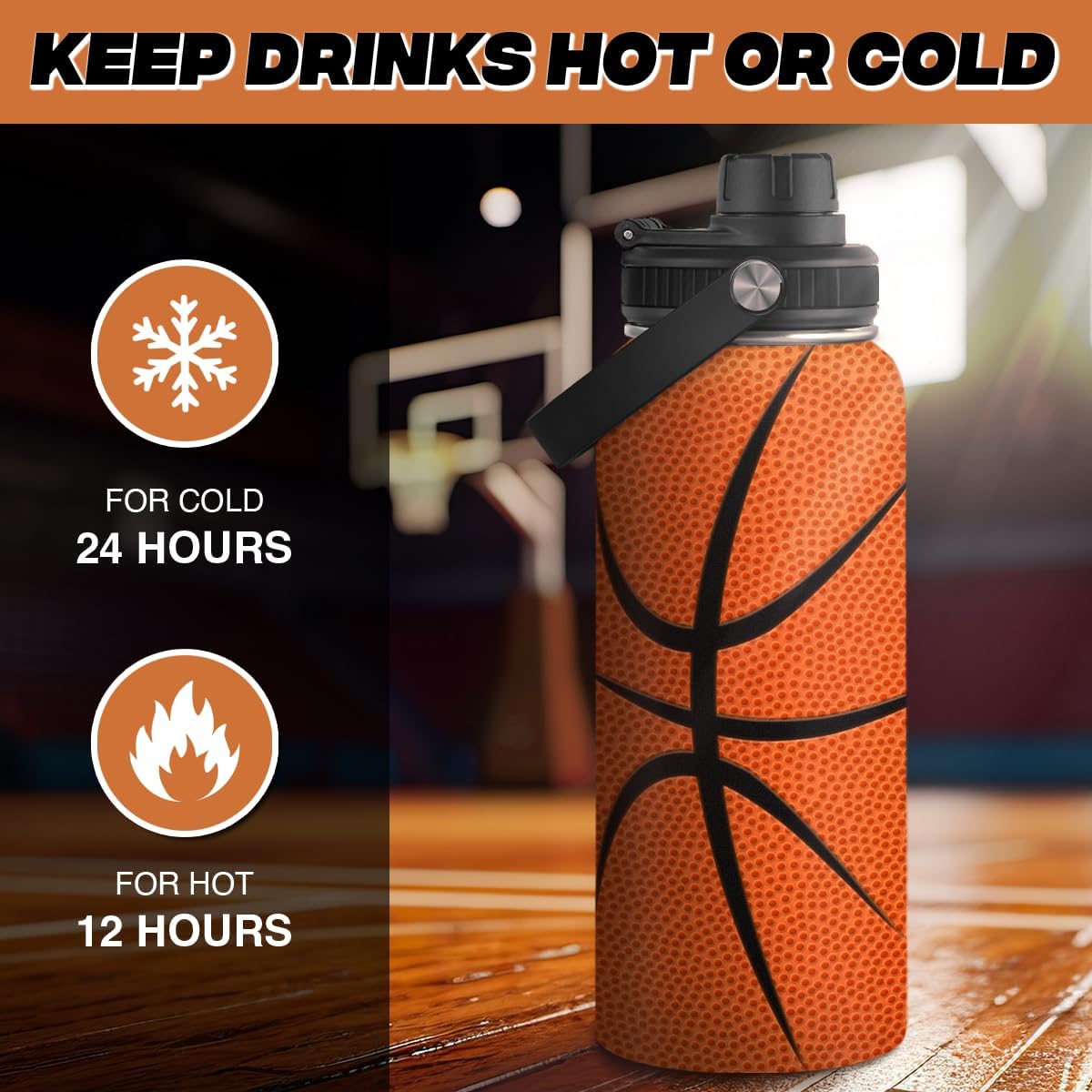 Orange Basketball Chug Lid Water Bottle 32oz
