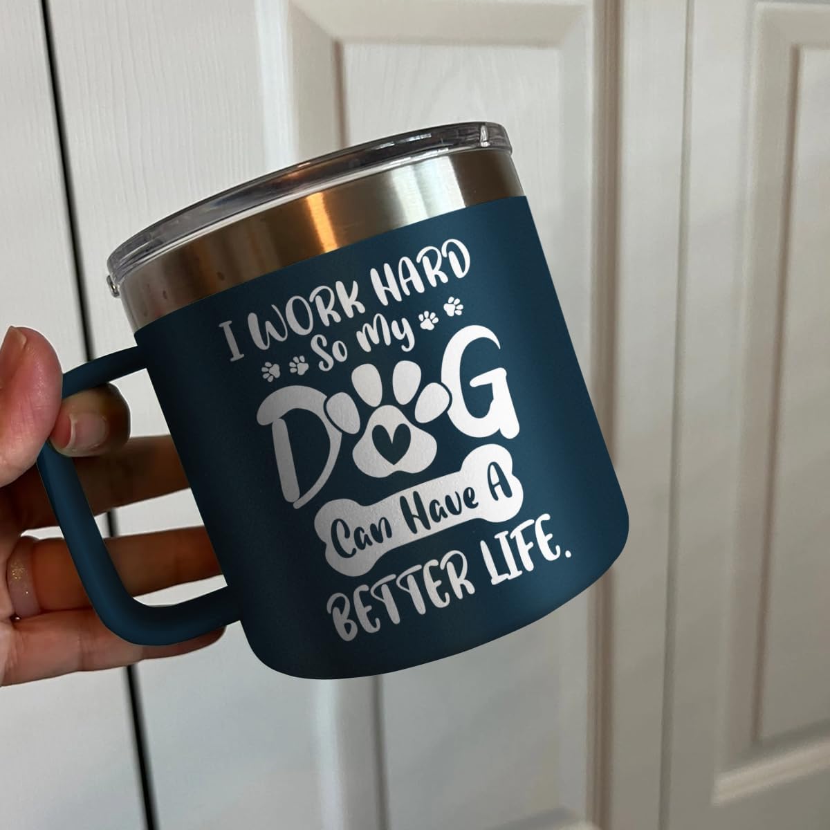 SANDJEST Dog Tumbler 14oz Insulated Coffee Mug with Handle Funny Dog Gift for Birthday, Christmas