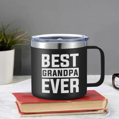 SANDJEST Grandpa Tumbler Insulated Coffee Mug with Handle 14oz Grandpa Knows Everything Tumblers Travel Cup Best Grandpa Ever Gifts for Birthday Christmas Gift for Grandfather Grandpas Grandad