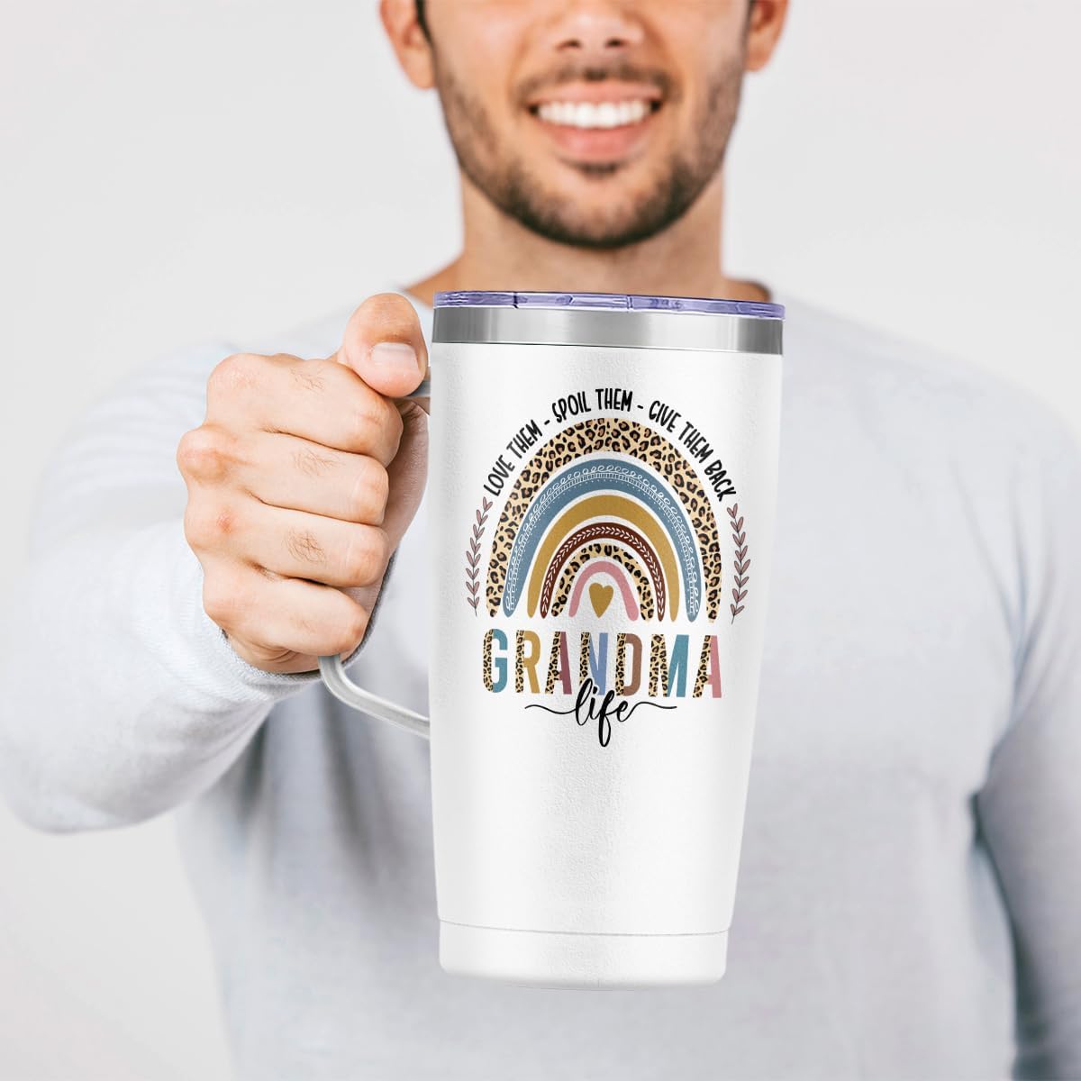 SANDJEST Grandma Tumbler with Handle 20oz Stainless Steel Insulated Tumblers Coffee Travel Mug Nana Cup Gift for Grandmother Grandmom Mimi Grandmas Gift from Grandkids for Birthday Christmas
