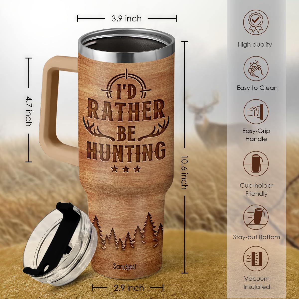 Hunting Tumbler Gift for Men, 40oz Stainless Steel Insulated Coffee Tumbler With Lid & Straw, Travel Cup Gift for Dad Husband, Christmas Birthday Father's Day