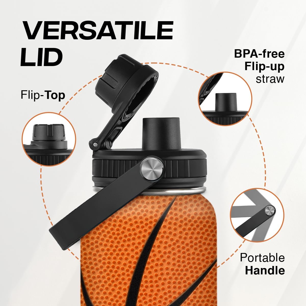 Orange Basketball Chug Lid Water Bottle 32oz