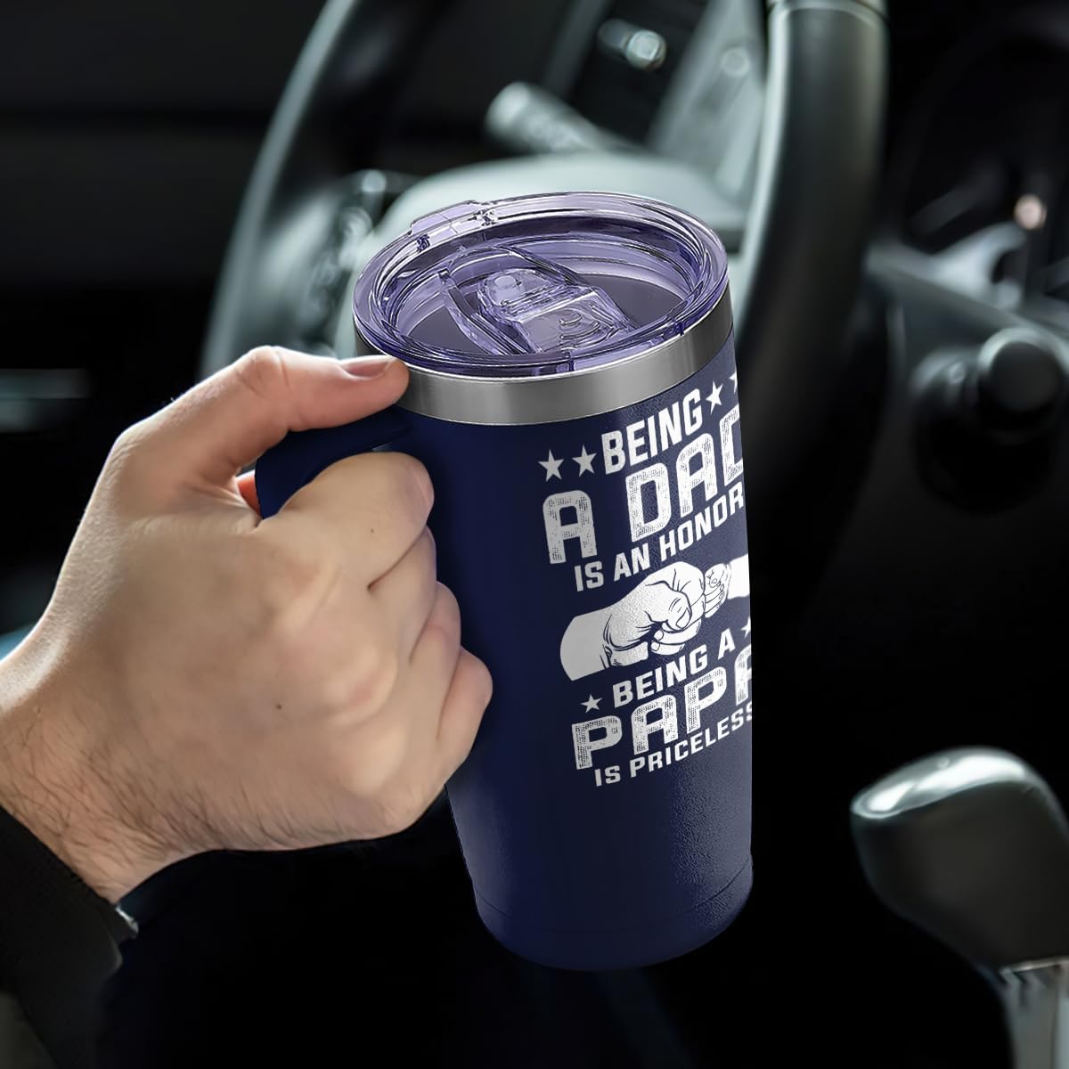 Navy Dad Papa Curved Tumbler with Handle 20oz