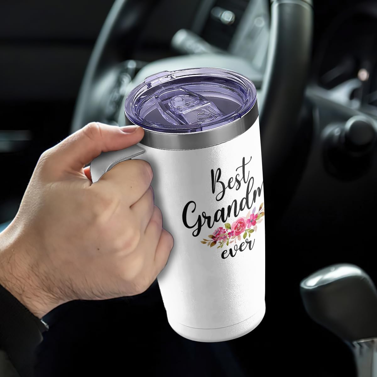 SANDJEST Grandma Tumbler with Handle 20oz Stainless Steel Insulated Tumblers Coffee Travel Mug Nana Cup Best Grandma Gift for Grandmother Grandmom Mimi Grandmas Gift for Birthday Christmas
