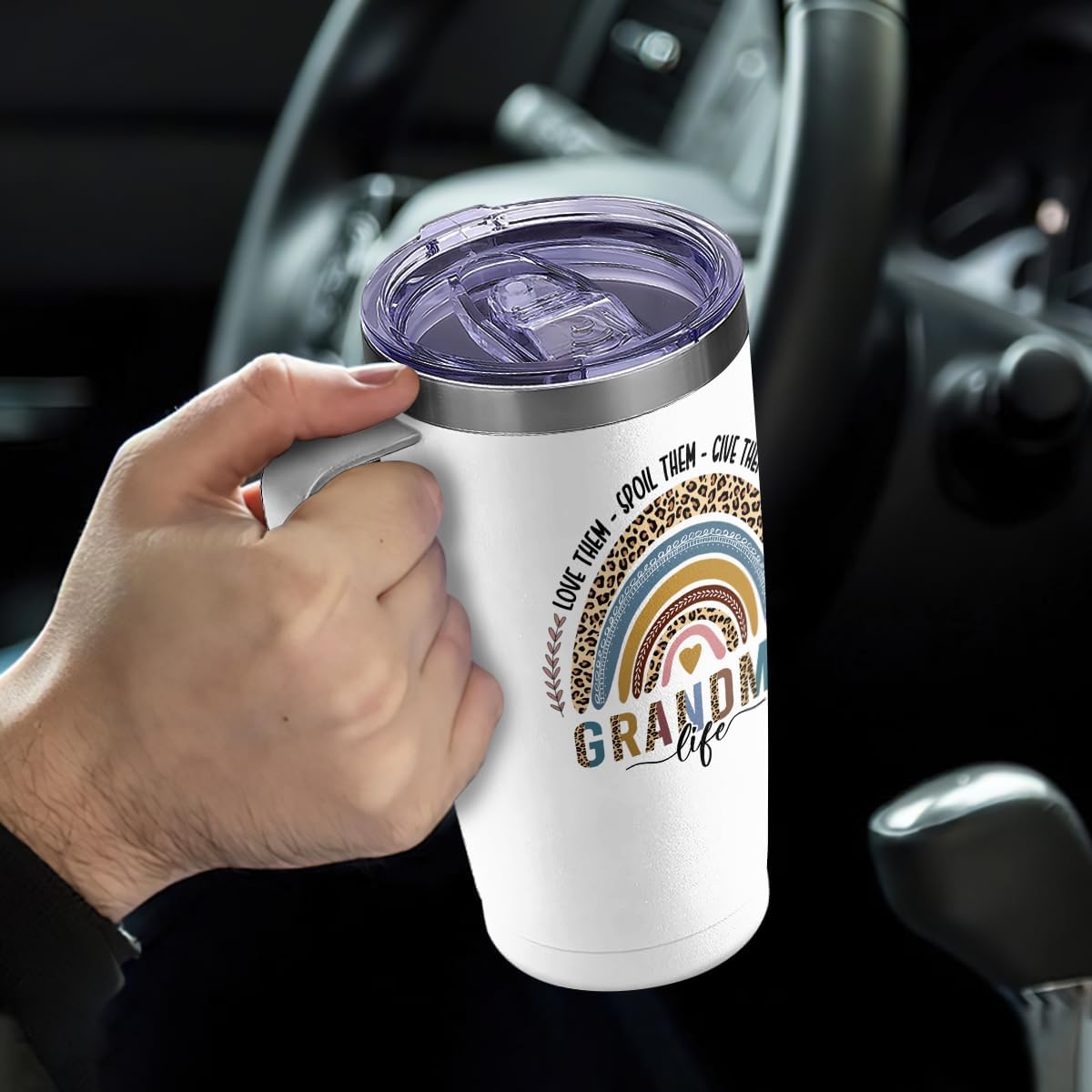 SANDJEST Grandma Tumbler with Handle 20oz Stainless Steel Insulated Tumblers Coffee Travel Mug Nana Cup Gift for Grandmother Grandmom Mimi Grandmas Gift from Grandkids for Birthday Christmas