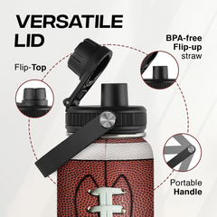 SANDJEST Football Water Bottle 32oz Stainless Steel Insulated Bottles for Men Boys Sports Lovers Fan Players Coach - Softball Gifts for Birthday Christmas