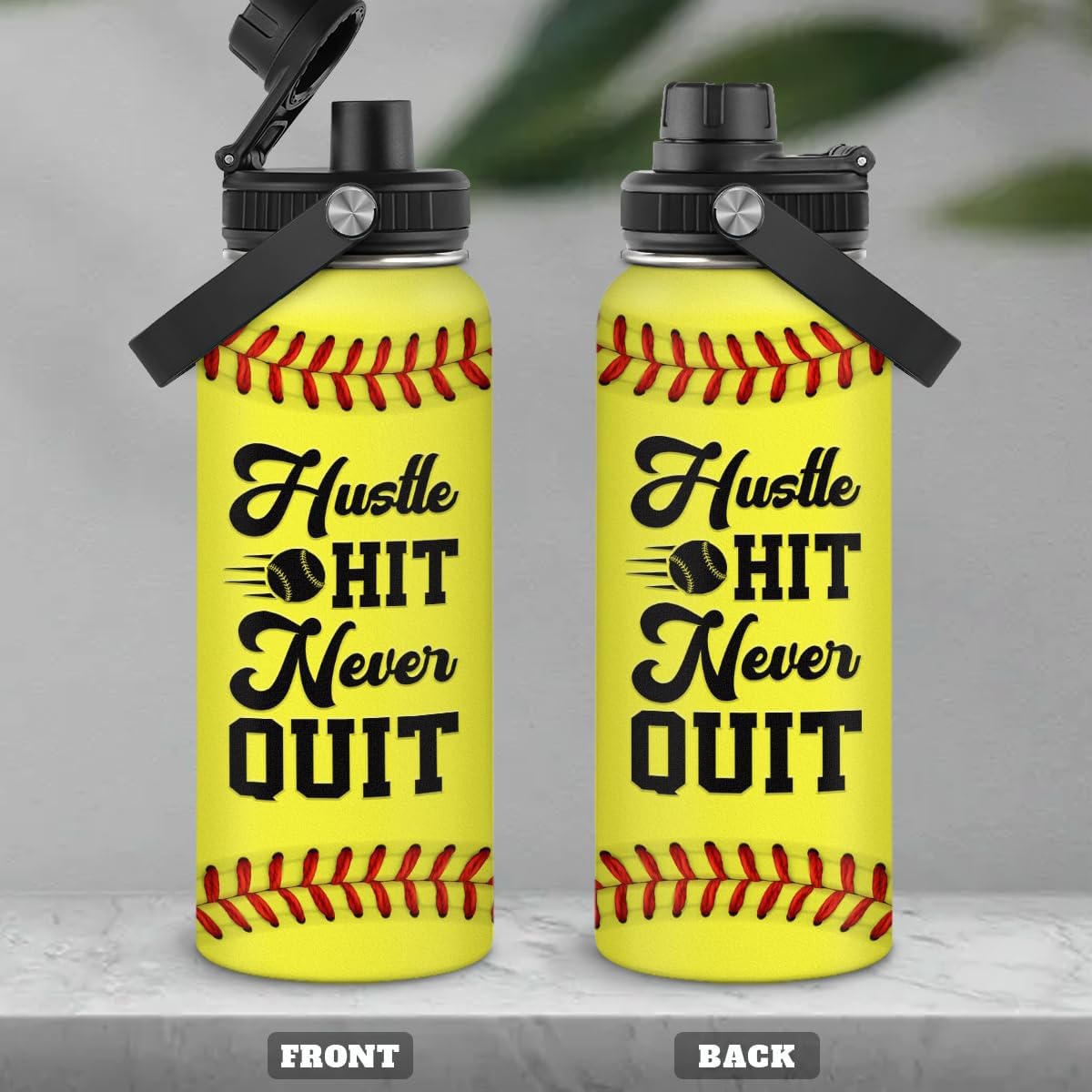 Yellow Softball Chug Lid Water Bottle 32oz