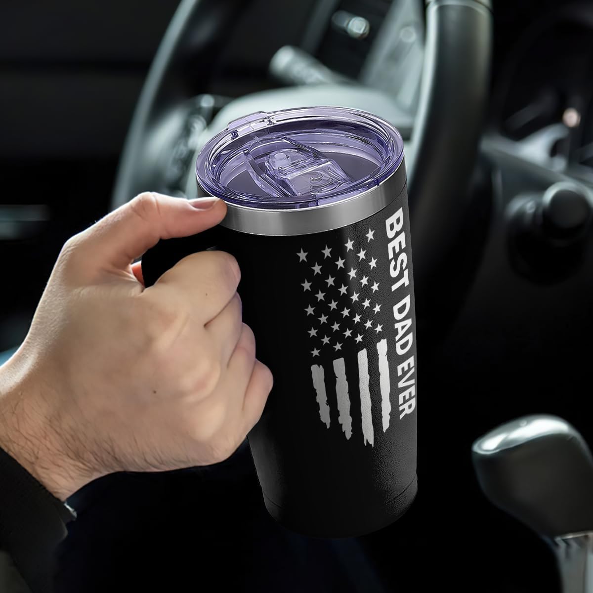 SANDJEST Dad Cup Tumbler with Handle 20oz Dad Nutrition Facts Stainless Steel Travel Coffee Mug Best Dads Gift for Fathers Birthday Christmas Valentines Gift for Men Father Daddy from Daughter Son