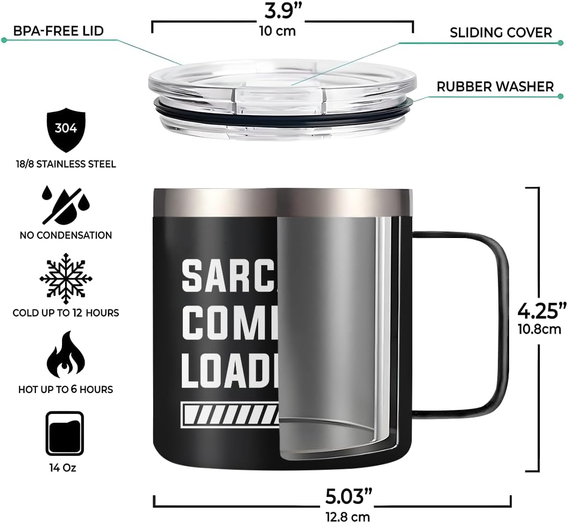 SANDJEST Sarcastic Comment Loading Tumbler for Men 14oz Insulated Coffee Mug with Handle Funny travel Cup Sarcasm Gifts for Dad Grandpa Coworker Gift for Birthday Christmas
