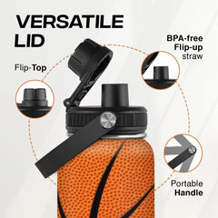 Orange Basketball Chug Lid Water Bottle 32oz