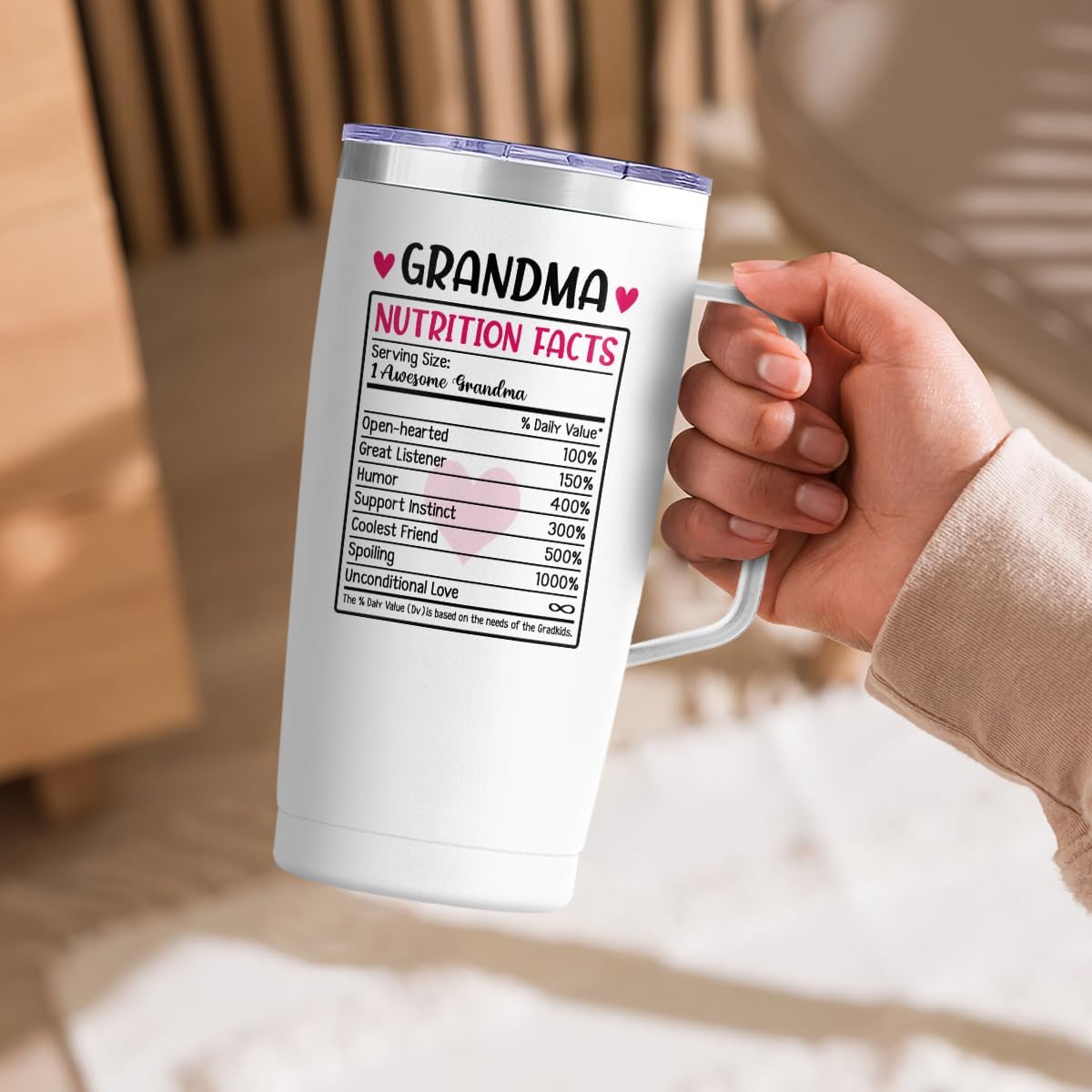 SANDJEST Grandma Tumbler with Handle 20oz Stainless Steel Insulated Tumblers Coffee Travel Mug Nana Cup Best Grandma Gift for Grandmother Grandmom Mimi Grandmas Gift for Birthday Christmas