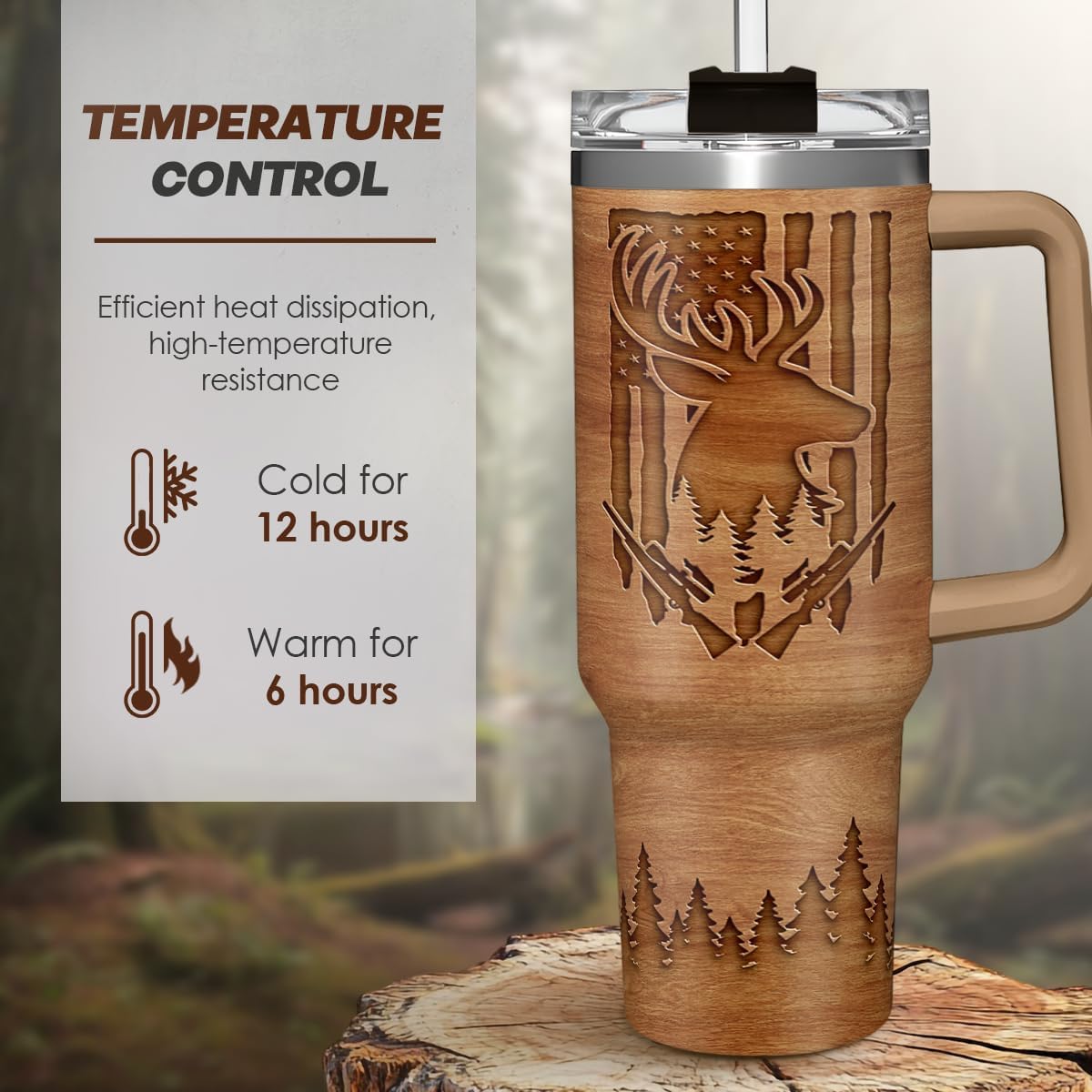 Hunting Tumbler Gift for Men, 40oz Stainless Steel Insulated Coffee Tumbler With Lid & Straw, Travel Cup Gift for Dad Husband, Christmas Birthday Father's Day