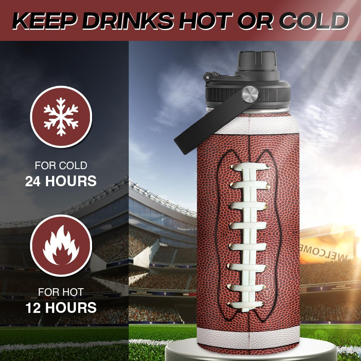 Brown Football Chug Lid Water Bottle 32oz