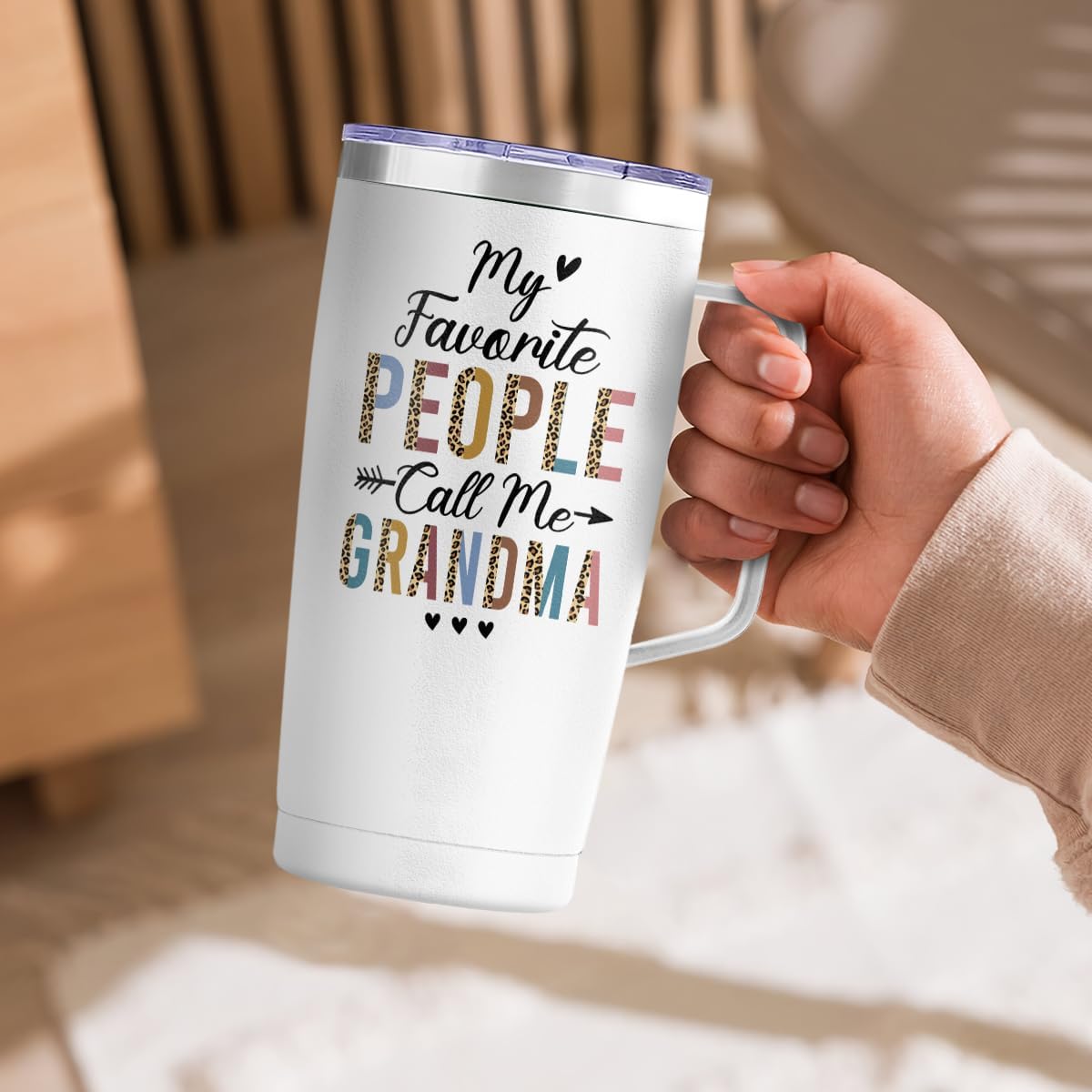SANDJEST Grandma Tumbler with Handle 20oz Stainless Steel Insulated Tumblers Coffee Travel Mug Nana Cup Gift for Grandmother Grandmom Mimi Grandmas Gift from Grandkids for Birthday Christmas