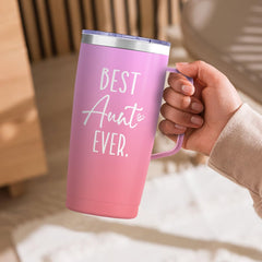 SANDJEST Best Aunt Tumbler Auntie Cup with Handle 20oz Stainless Steel Insulated Coffee Travel Mug Cups Gifts for Aunts from Niece Nephew Gift for Birthday Christmas
