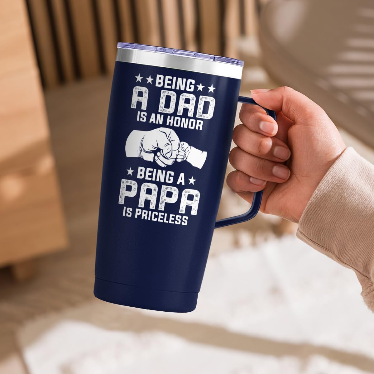 Navy Dad Papa Curved Tumbler with Handle 20oz