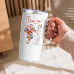 White Christian Curved Tumbler with Handle 20oz