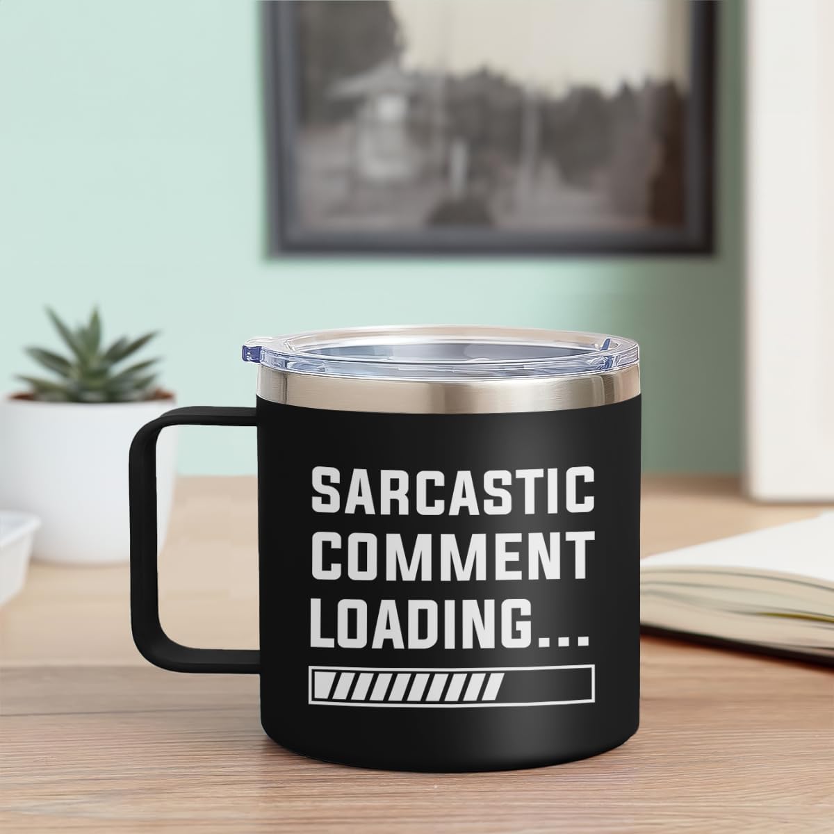 SANDJEST Sarcastic Comment Loading Tumbler for Men 14oz Insulated Coffee Mug with Handle Funny travel Cup Sarcasm Gifts for Dad Grandpa Coworker Gift for Birthday Christmas