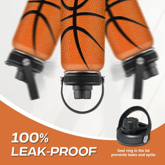 SANDJEST Basketball Water Bottle 32oz Stainless Steel Insulated Bottles for Men Women Sports Lovers Fan Players Coach - Basketball Gifts for Birthday Christmas