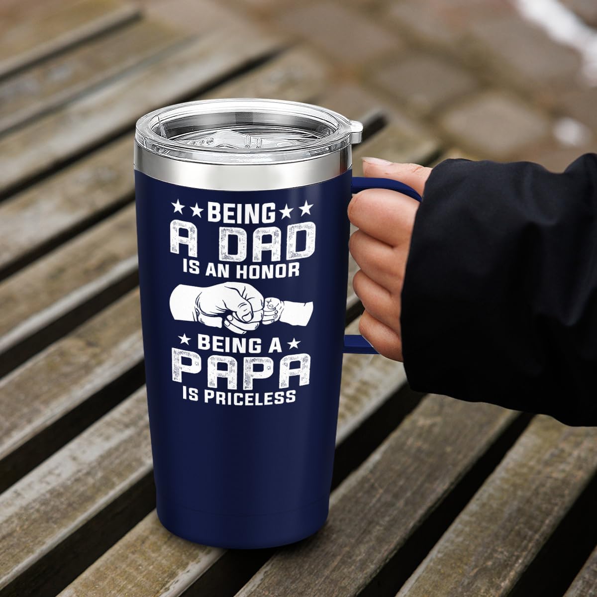 Navy Dad Papa Curved Tumbler with Handle 20oz