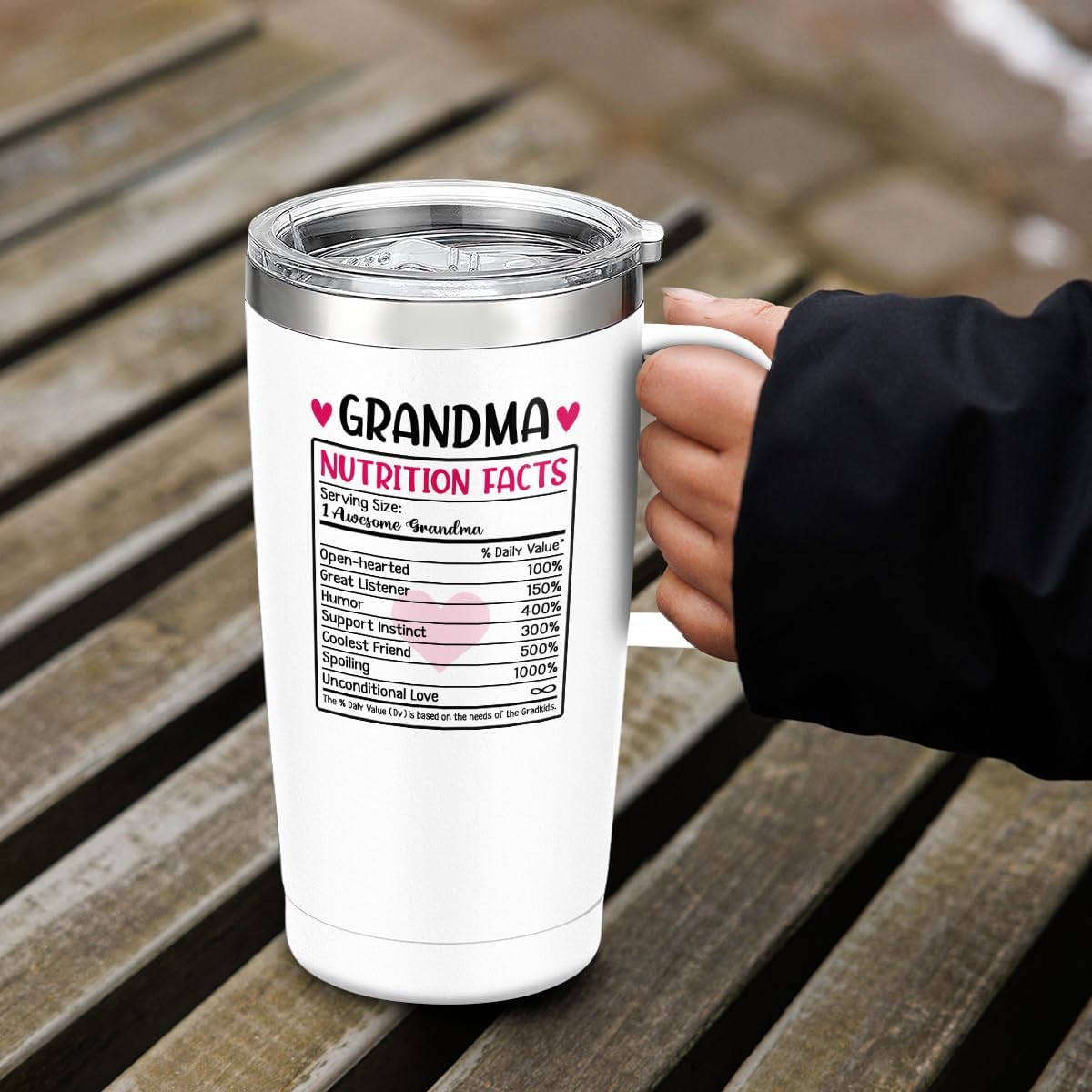 SANDJEST Grandma Tumbler with Handle 20oz Stainless Steel Insulated Tumblers Coffee Travel Mug Nana Cup Best Grandma Gift for Grandmother Grandmom Mimi Grandmas Gift for Birthday Christmas