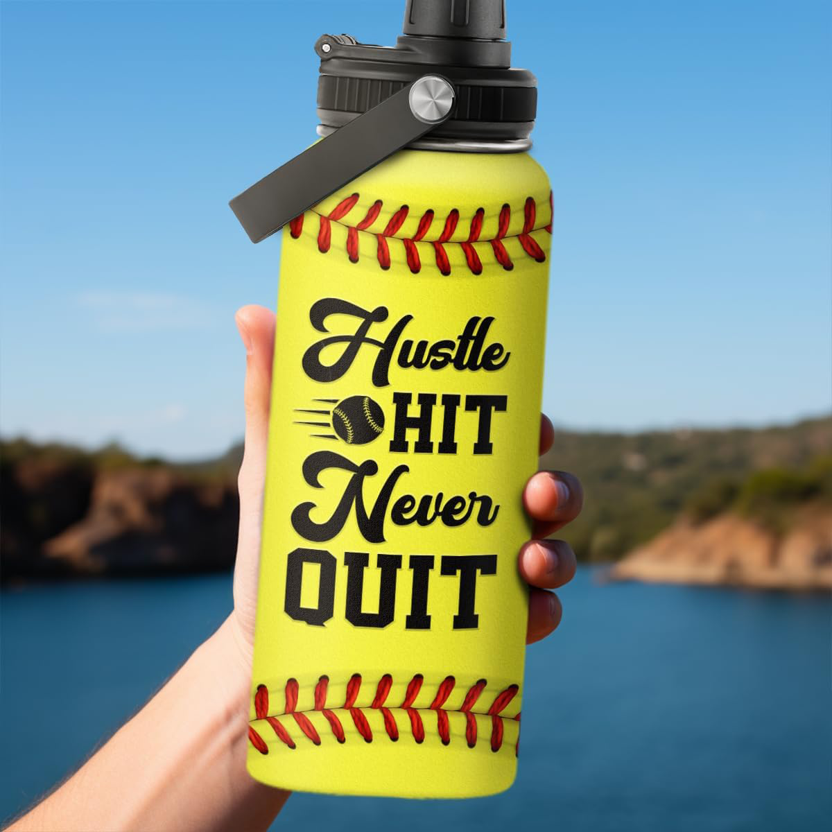 Yellow Softball Chug Lid Water Bottle 32oz