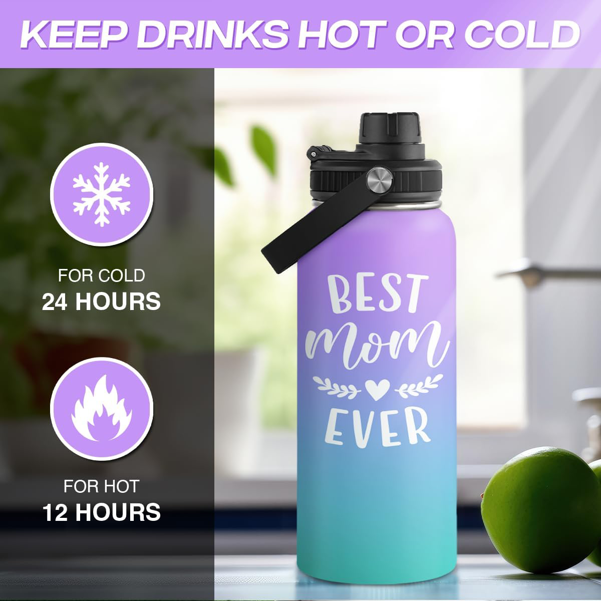 Purple Best Mom Ever Chug Lid Water Bottle 32oz