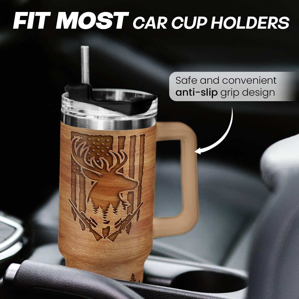 Hunting Tumbler Gift for Men, 40oz Stainless Steel Insulated Coffee Tumbler With Lid & Straw, Travel Cup Gift for Dad Husband, Christmas Birthday Father's Day