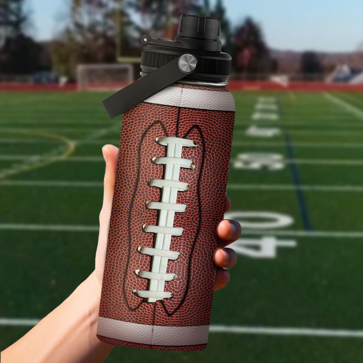 Brown Football Chug Lid Water Bottle 32oz