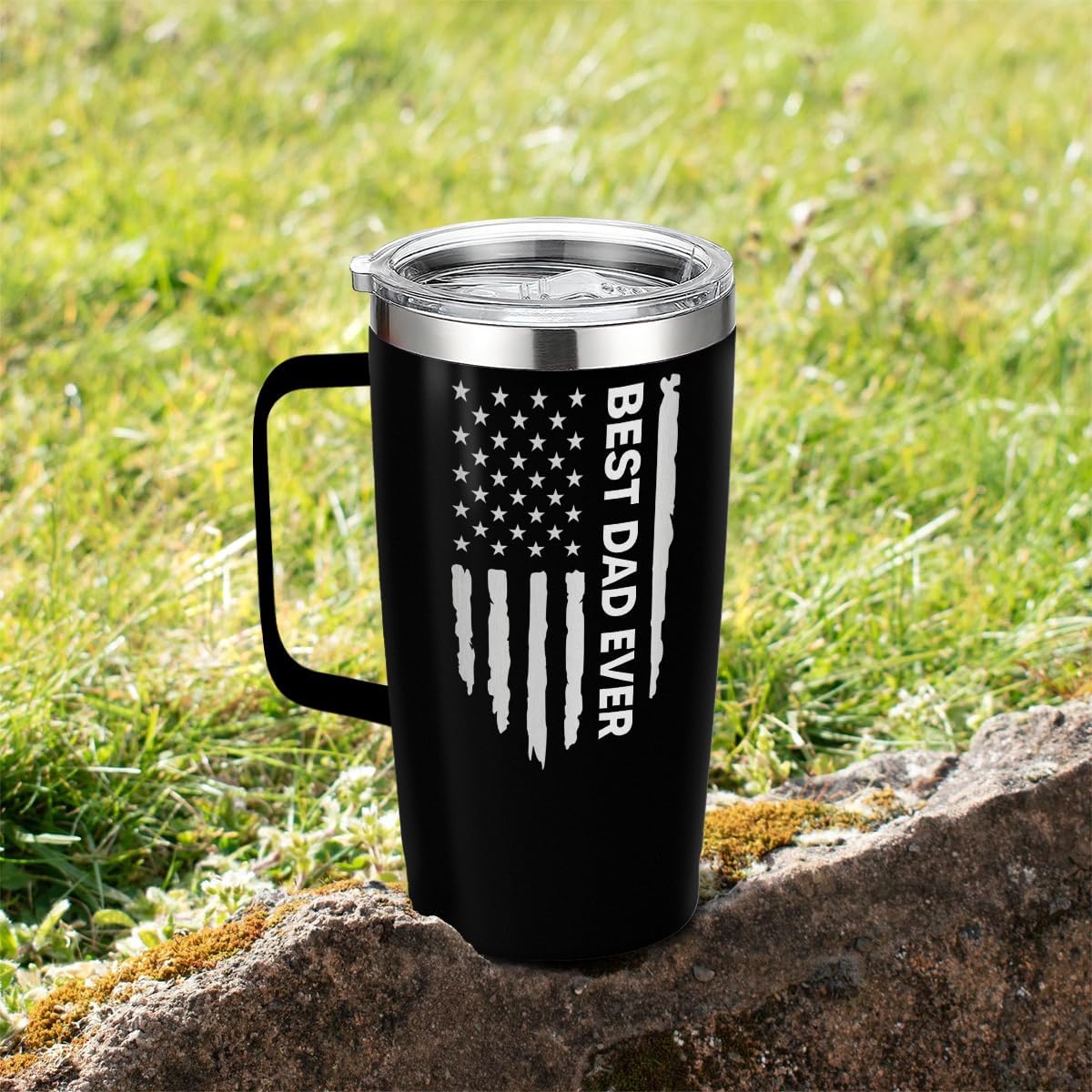 SANDJEST Dad Cup Tumbler with Handle 20oz Dad Nutrition Facts Stainless Steel Travel Coffee Mug Best Dads Gift for Fathers Birthday Christmas Valentines Gift for Men Father Daddy from Daughter Son