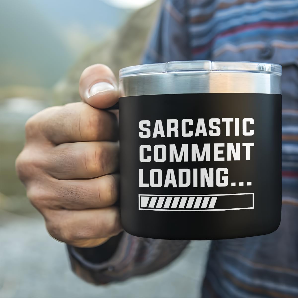 SANDJEST Sarcastic Comment Loading Tumbler for Men 14oz Insulated Coffee Mug with Handle Funny travel Cup Sarcasm Gifts for Dad Grandpa Coworker Gift for Birthday Christmas